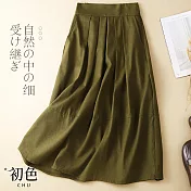 【初色】棉麻風復古純色半身裙-共5色-67562(M-2XL可選) XL 綠色