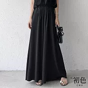 【初色】夏季薄款高腰鬆緊闊腿褲裙-共4色-67564(M-XL可選) M 黑色