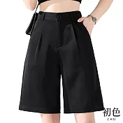【初色】高腰闊腿顯瘦西裝短褲-共2色-60509(M-2XL可選) M 黑色