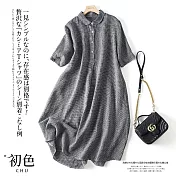 【初色】日系復古格子棉麻風襯衫洋裝-共3色-61604(M-2XL可選) M 黑白小格