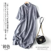 【初色】日系復古格子棉麻風襯衫洋裝-共3色-61604(M-2XL可選) XL 藍白小格