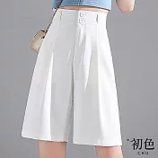 【初色】涼感高腰寬鬆A字西裝五分褲-共2色-62090(M-2XL可選) M 白色