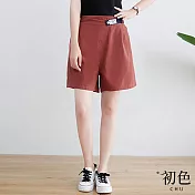 【初色】素色大碼寬鬆高腰休閒闊腿短褲-共5色-68187(M-2XL可選) L 磚紅色