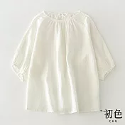【初色】日系棉麻風純色拼接蕾絲涼爽中大碼寬鬆短袖原領T恤上衣-共4色-68263(F可選) F 白色