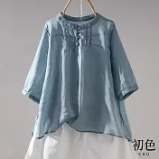 【初色】寬鬆復古文藝棉麻風薄上衣-共5色-67360(M-2XL可選) L 藍色