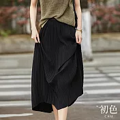 【初色】簡約素色褶皺垂墜半身裙-共5色-67637(F可選) F 黑色