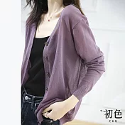 【初色】V領防曬冰絲空調衫針織上衣開衫外套-共8色-68241(F可選) F 紫色