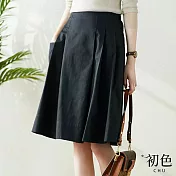 【初色】純色高腰鬆緊大擺A字半身裙-共3色-67646(M-XL可選) XL 黑色