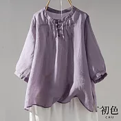 【初色】寬鬆復古文藝棉麻風薄上衣-共5色-67360(M-2XL可選) XL 紫色