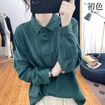 【初色】雙排扣POLO領內搭休閒襯衫上衣-共5色-66490(M-2XL可選) M 綠色