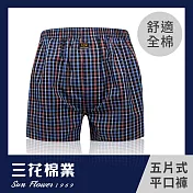 【SunFlower三花】三花平口褲.男內褲.四角褲 XL 藍細格