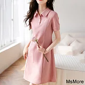 【MsMore】 兔子刺繡POLO連身裙短袖休閒粉嫩中長版洋裝# 117462 2XL 粉紅色