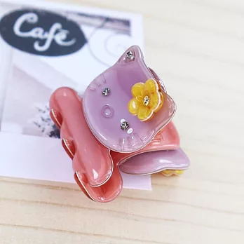 【PinkyPinky Boutique】戴小花的貓貓 瀏海小水鑽抓夾  (紫+粉)