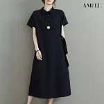 【AMIEE】日系氣質棉麻洋裝(KDDY-6137) L 黑色