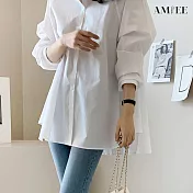 【AMIEE】優雅純色設計感襯衫(KDTY-5456) XL 白色