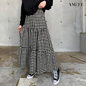 【AMIEE】流行格子層次蛋糕裙(KDSY-8100) XL 黑色