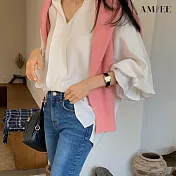 【AMIEE】高雅質感滑料落肩袖襯衫(KDTY-7189) XL 白色