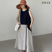 【AMIEE】清涼不規則撞色無袖洋裝(KDDY-1333) XL 藏青