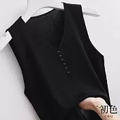 【初色】簡約純色吊帶針織背心上衣-共5色-67297(F可選) F 黑色