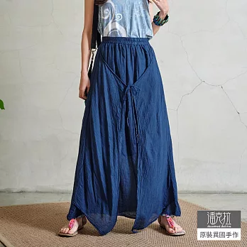 【潘克拉】多綁式素色鬆緊純棉長裙 TM744  FREE 藍色