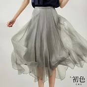 【初色】浪漫木耳邊不規則雪紡半身裙長裙-共4色-67387(M-XL可選) L 灰綠色