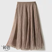 【初色】浪漫木耳邊不規則雪紡半身裙長裙-共4色-67387(M-XL可選) XL 灰棕色