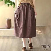 【初色】寬鬆棉麻風口袋A字半身裙-共4色-67191(M-2XL可選) M 咖啡色