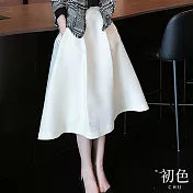 【初色】簡約純色小香風A字半身裙-共3色-67194(M-XL可選) L 白色