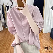 【初色】復古亞麻風燈籠袖素色襯衫上衣-共3色-67184(M-2XL可選) M 粉色