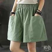 【初色】夏季顯瘦高腰休閒大口袋闊腿五分褲短褲-共4色-68447(M-2XL可選) 2XL 綠色