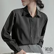 【初色】寬版翻領素色襯衫上衣-共4色-67495(M-2XL可選) XL 黑色
