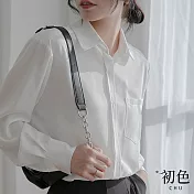 【初色】寬版翻領素色襯衫上衣-共4色-67495(M-2XL可選) XL 白色