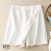 【初色】夏季休閒純色高腰不規則假兩件褲裙短褲-共4色-68453(M-2XL可選) L 白色
