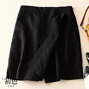 【初色】夏季休閒純色高腰不規則假兩件褲裙短褲-共4色-68453(M-2XL可選) L 黑色