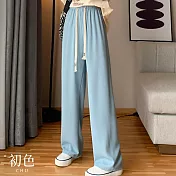 【初色】純色鬆緊腰帶垂墜感寬鬆直筒褲寬褲西裝褲-共6色-67522(M-XL可選) XL 天藍