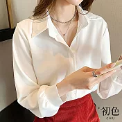 【初色】簡約純色雪紡衫襯衫上衣-共5色-67356(M-2XL可選) XL 白色