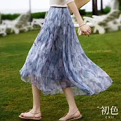 【初色】水墨印花立體斜裁拼接半身裙-霧紫色-67457(M-2XL可選) XL 霧紫色