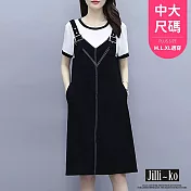 【Jilli~ko】假兩件扣帶造型拼接連衣裙 L J10608  L 黑白