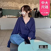 【Jilli~ko】薄款透氣連帽中長款純色寬鬆防曬衣 J10691  FREE 深藍色