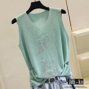 【Jilli~ko】時尚晶鑽女士圖案金蔥冰絲針織背心 J10256  FREE 綠色