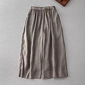 【ACheter】 原創文藝簡約七分褲寬鬆休閒純色百搭雙層輕薄麻料闊腿褲# 117612 L 灰色