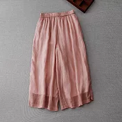 【ACheter】 原創文藝簡約七分褲寬鬆休閒純色百搭雙層輕薄麻料闊腿褲# 117612 2XL 粉紅色