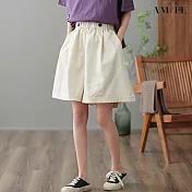 【AMIEE】假鈕扣造型鬆緊短褲(KDTP-8781) L 白色