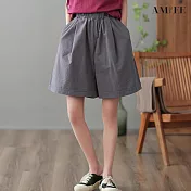 【AMIEE】假鈕扣造型鬆緊短褲(KDTP-8781) L 灰色