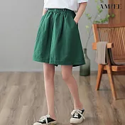 【AMIEE】假鈕扣造型鬆緊短褲(KDTP-8781) L 綠色