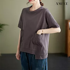 【AMIEE】率性不對稱造型口袋上衣(2色/M─3XL/KDTY─2177) M 深灰色