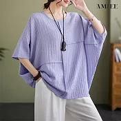 【AMIEE】大尺碼不規則拼接寬鬆上衣(4色/M-2XL/KDTY-8530) M 紫色