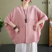 【AMIEE】大尺碼不規則拼接寬鬆上衣(4色/M-2XL/KDTY-8530) M 粉色