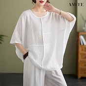 【AMIEE】大尺碼不規則拼接寬鬆上衣(4色/M-2XL/KDTY-8530) M 白色