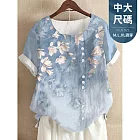 【慢。生活】文藝復古印花設計感棉質上衣 03876  FREE 藍色